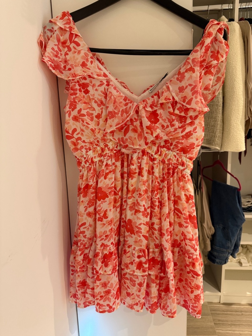 Abercrombie & Fitch White and Coral Floral Mini Dress